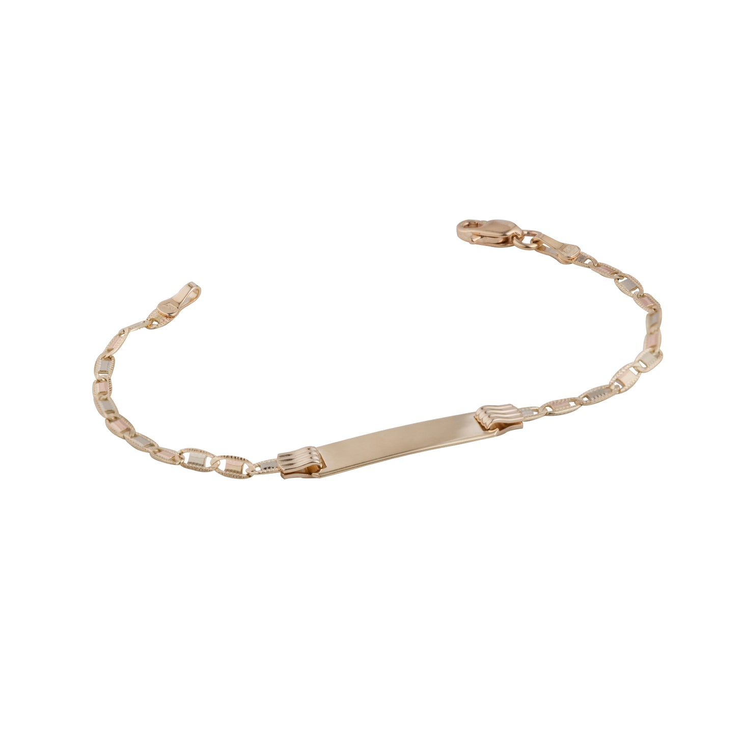 Esclava Tejido Espejo Diamantada Tres Oros 10 Kilates 14cm 2.5mm