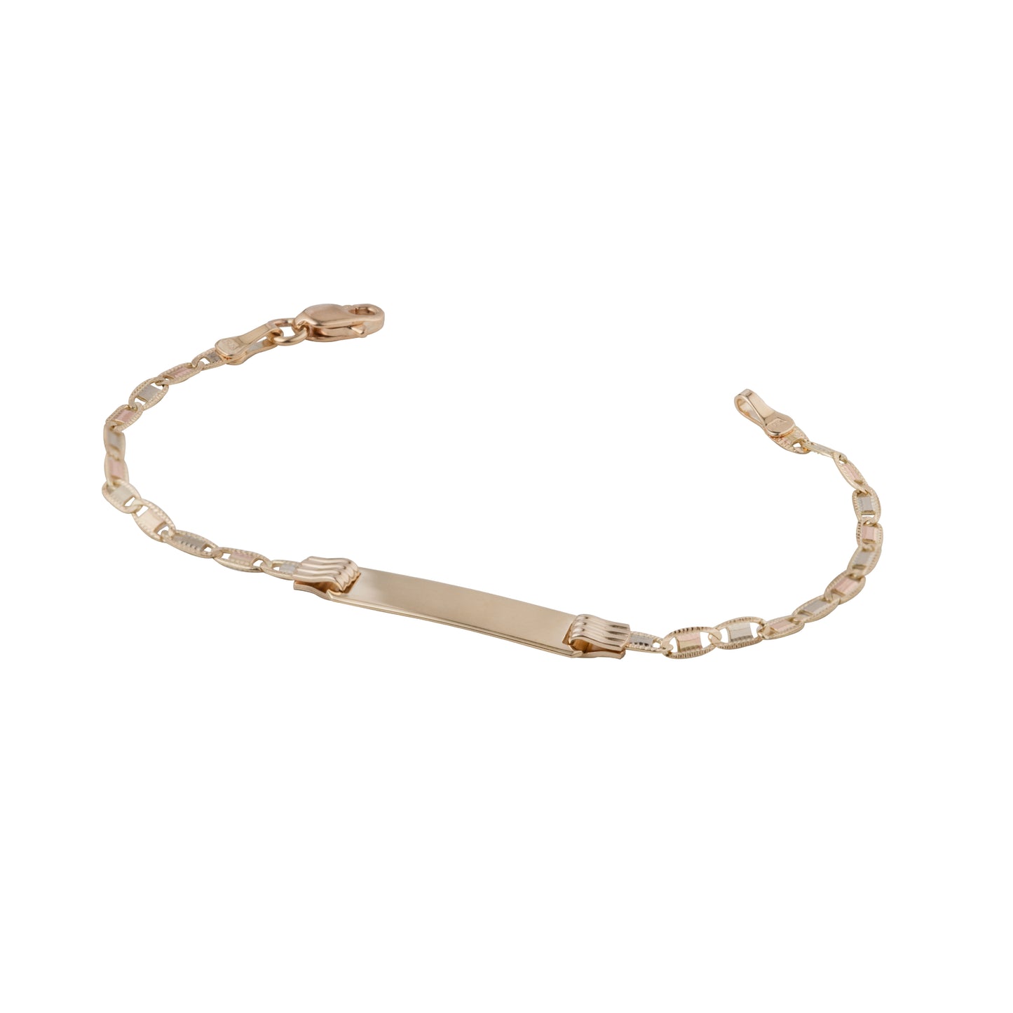 Esclava Tejido Espejo Diamantada Tres Oros 10 Kilates 14cm 2.5mm