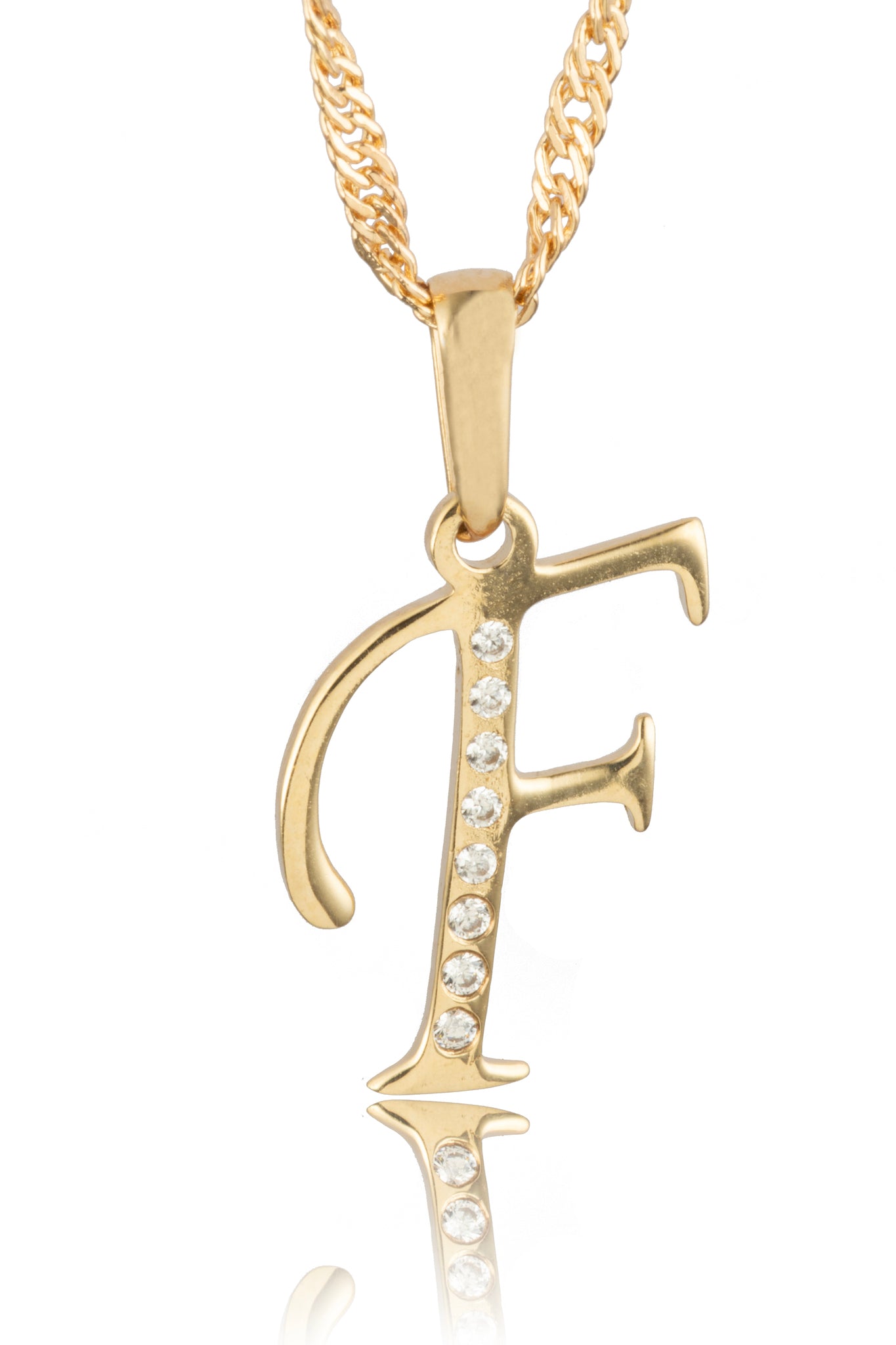 Dije Letra F Oro 10 Kilates con Zirconias