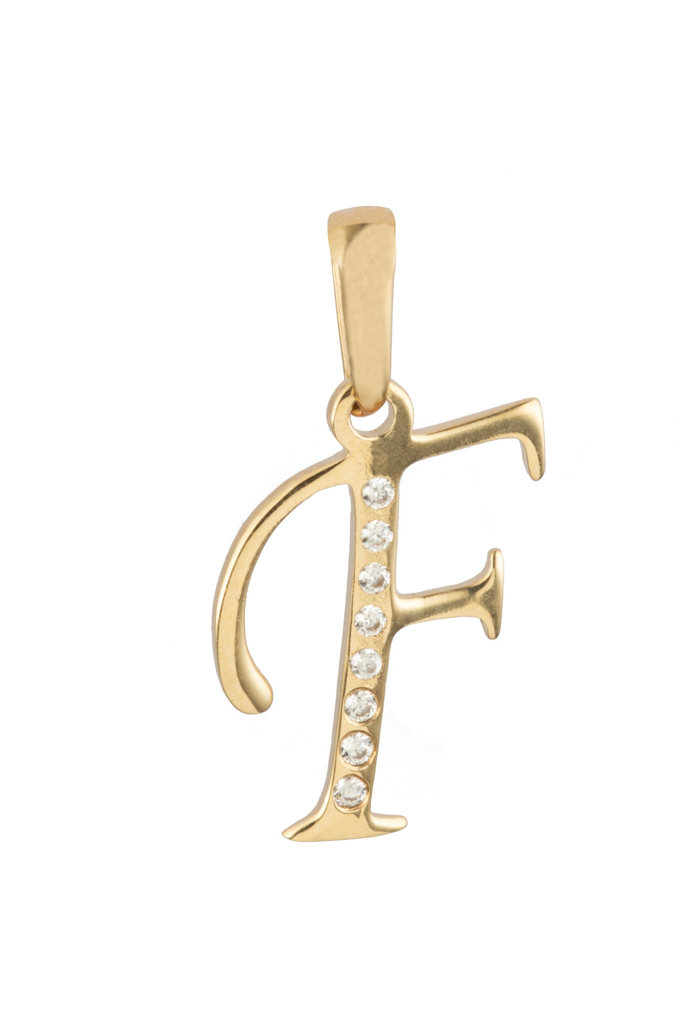 Dije Letra F Oro 10 Kilates con Zirconias