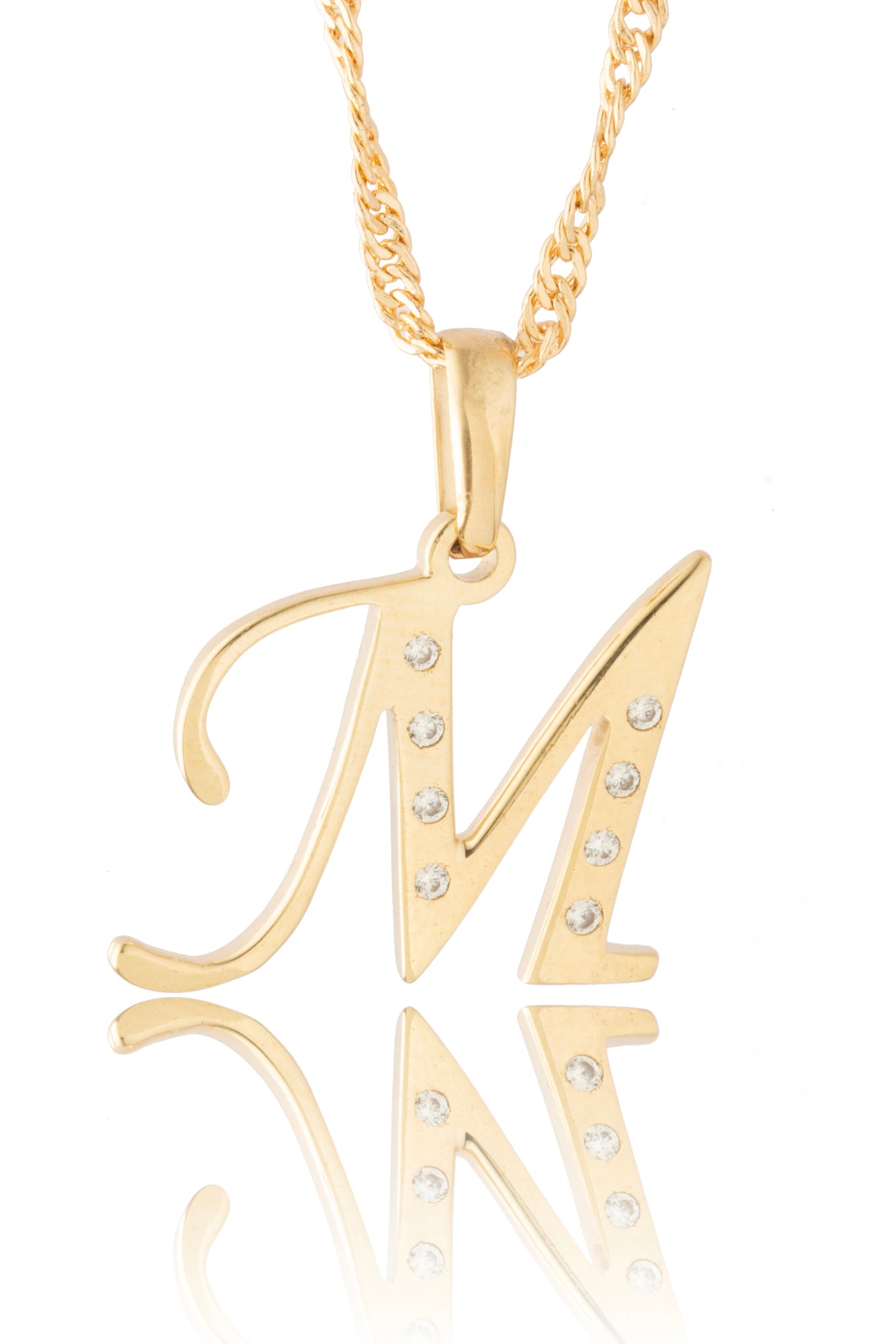 Dije Letra M Oro 10 Kilates con Zirconias