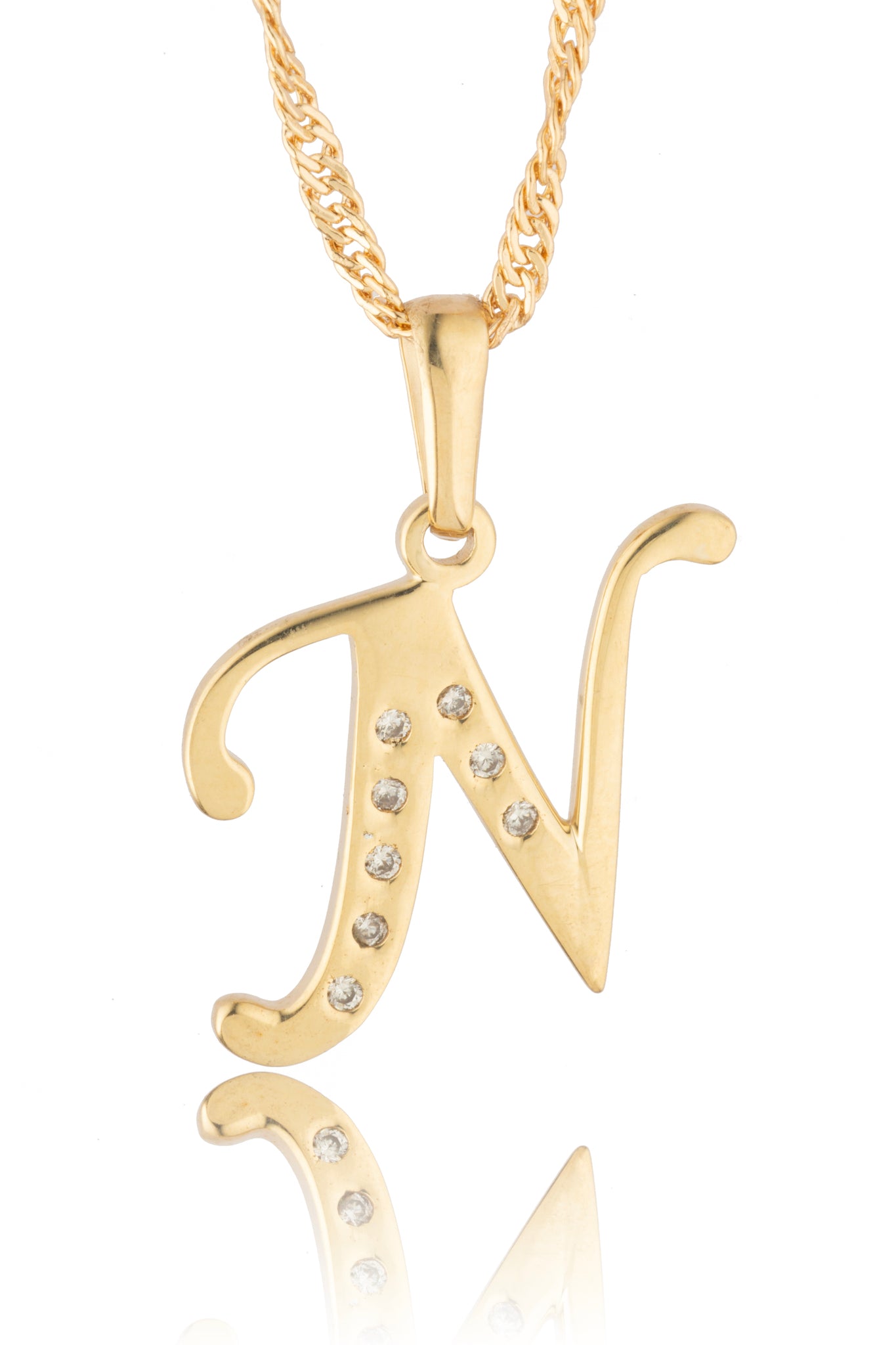 Dije Letra N Oro 10 Kilates con Zirconias