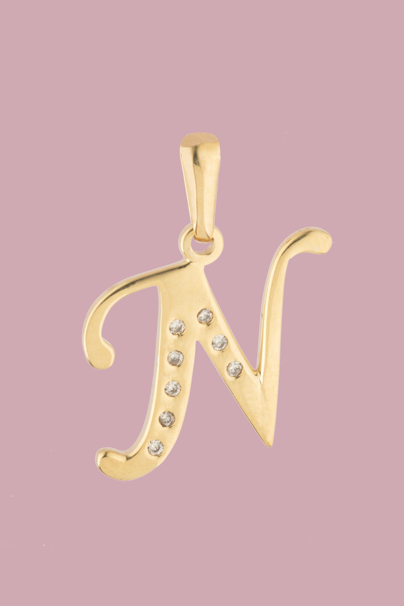 Dije Letra N Oro 10 Kilates con Zirconias