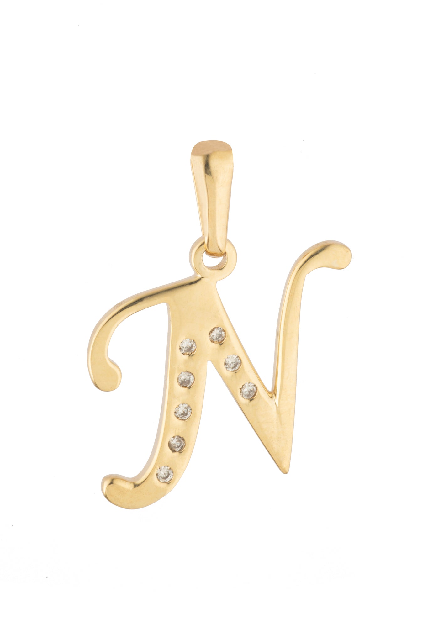 Dije Letra N Oro 10 Kilates con Zirconias
