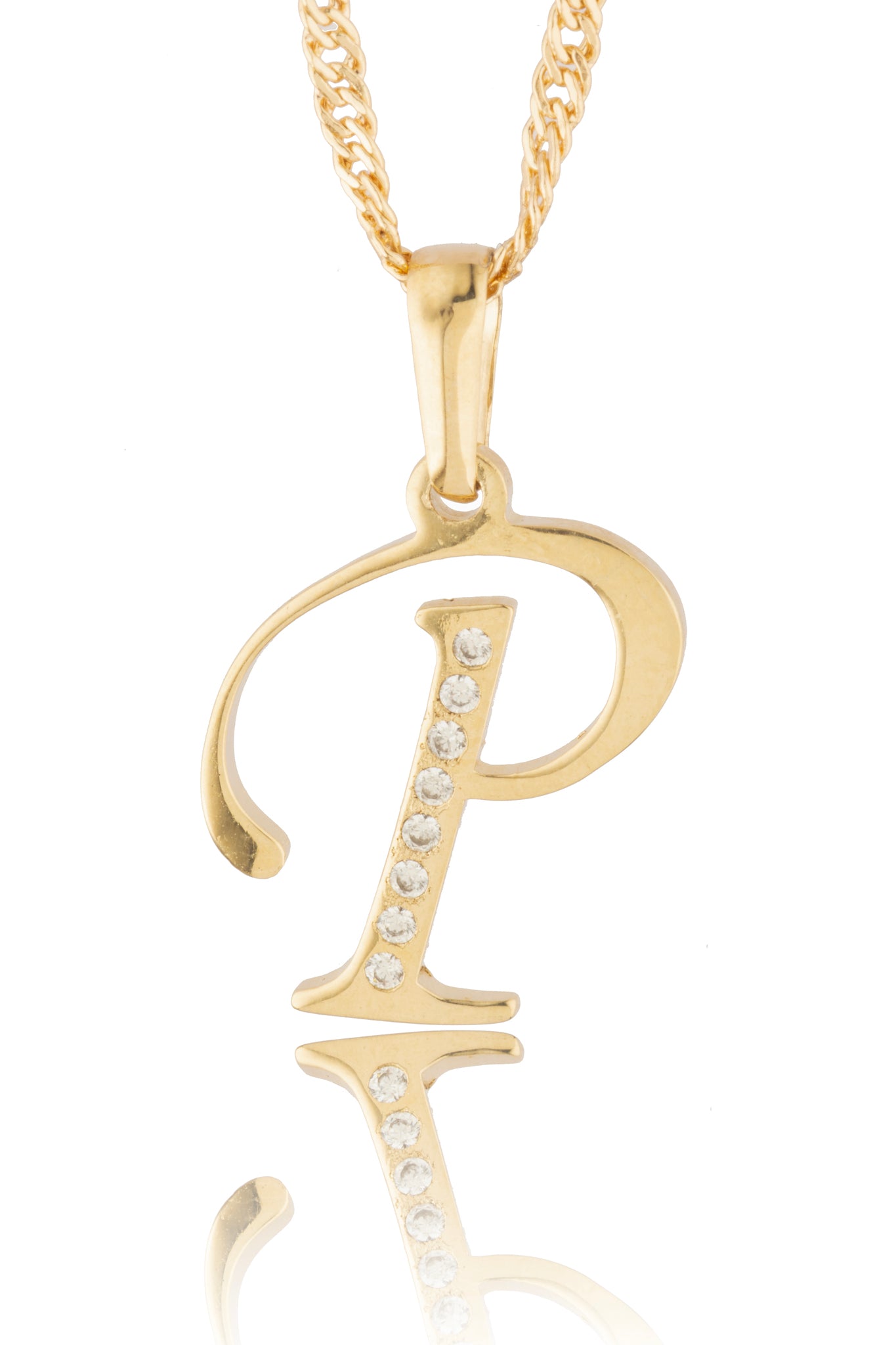 Dije Letra P Oro 10 Kilates con Zirconias
