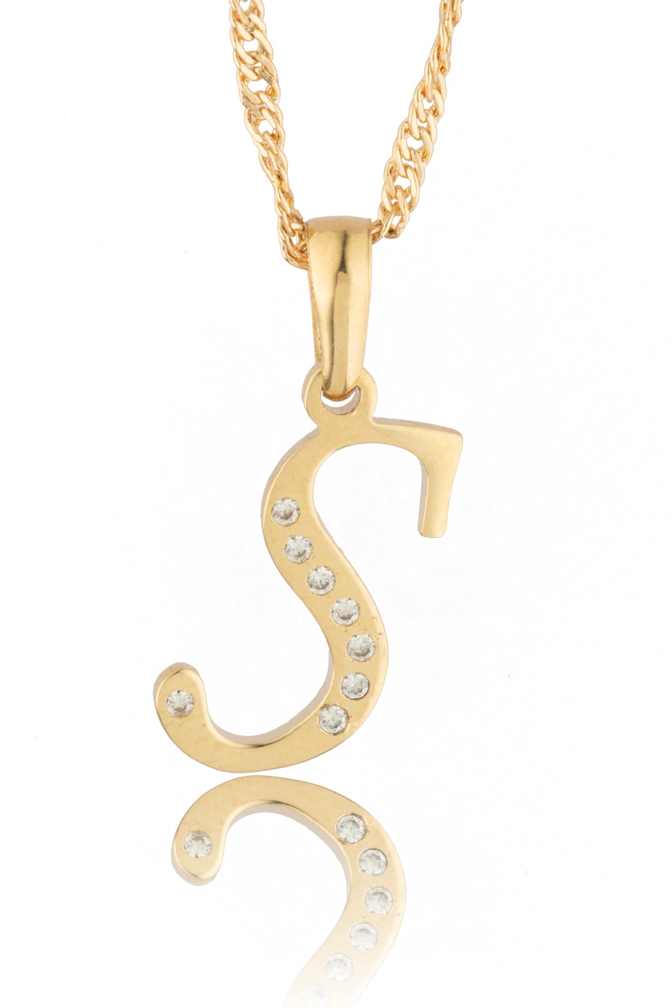 Dije Letra S Oro 10 Kilates con Zirconias
