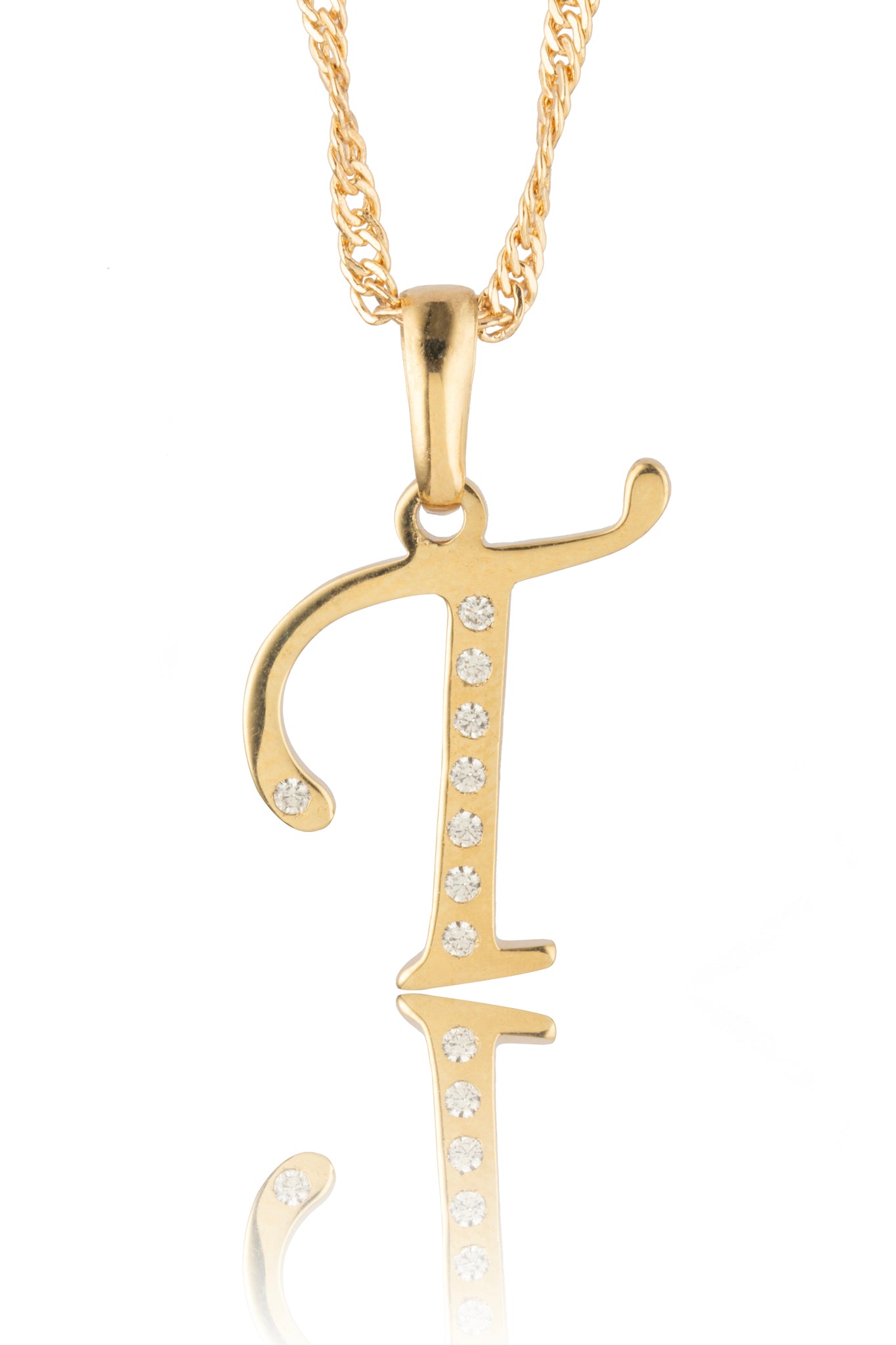 Dije Letra T Oro 10 Kilates con Zirconias