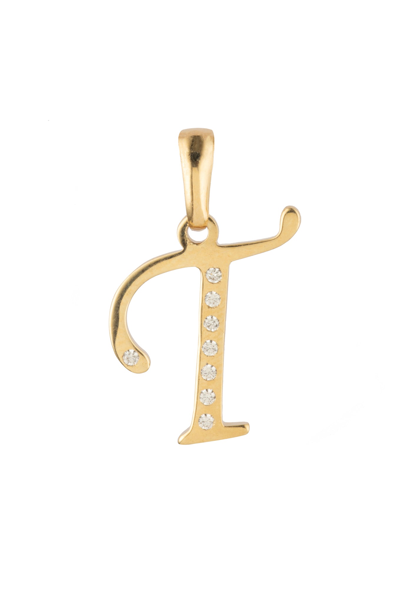 Dije Letra T Oro 10 Kilates con Zirconias