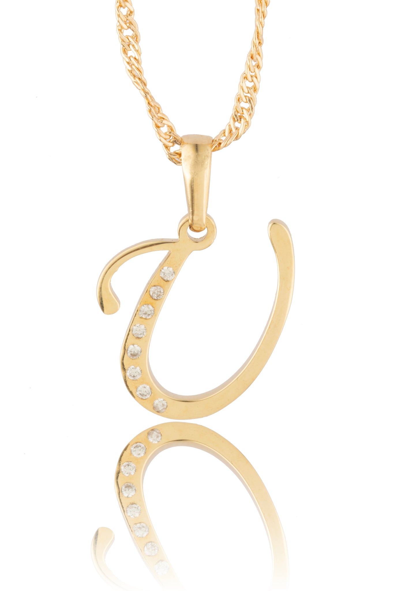 Dije Letra U Oro 10 Kilates con Zirconias