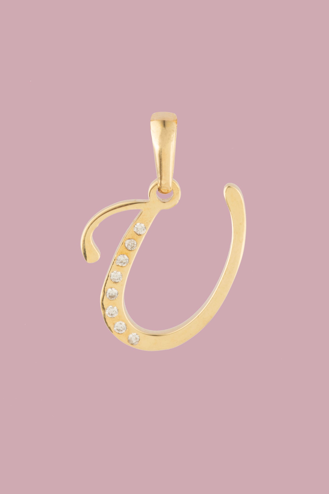 Dije Letra U Oro 10 Kilates con Zirconias