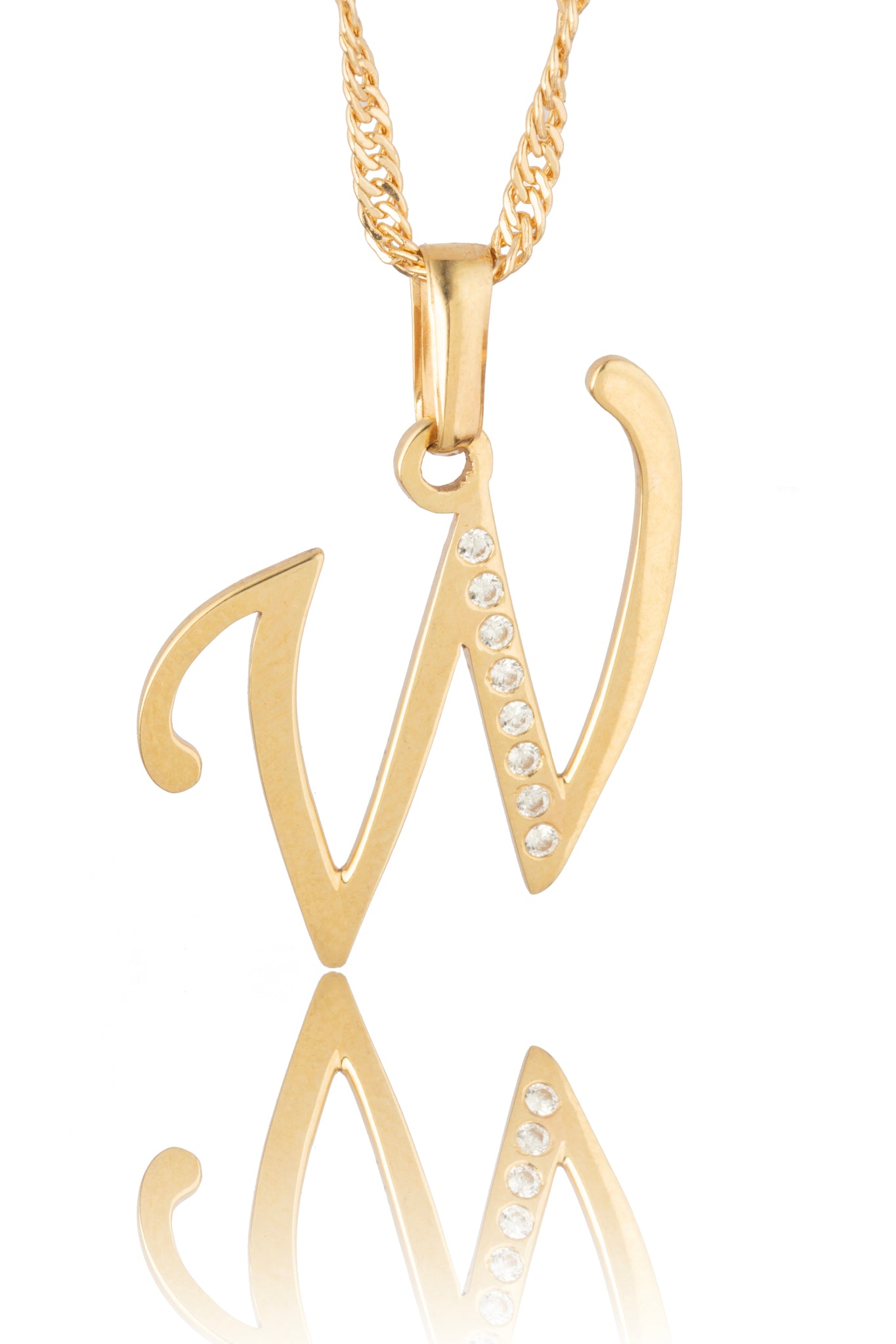 Dije Letra W Oro 10 Kilates con Zirconias