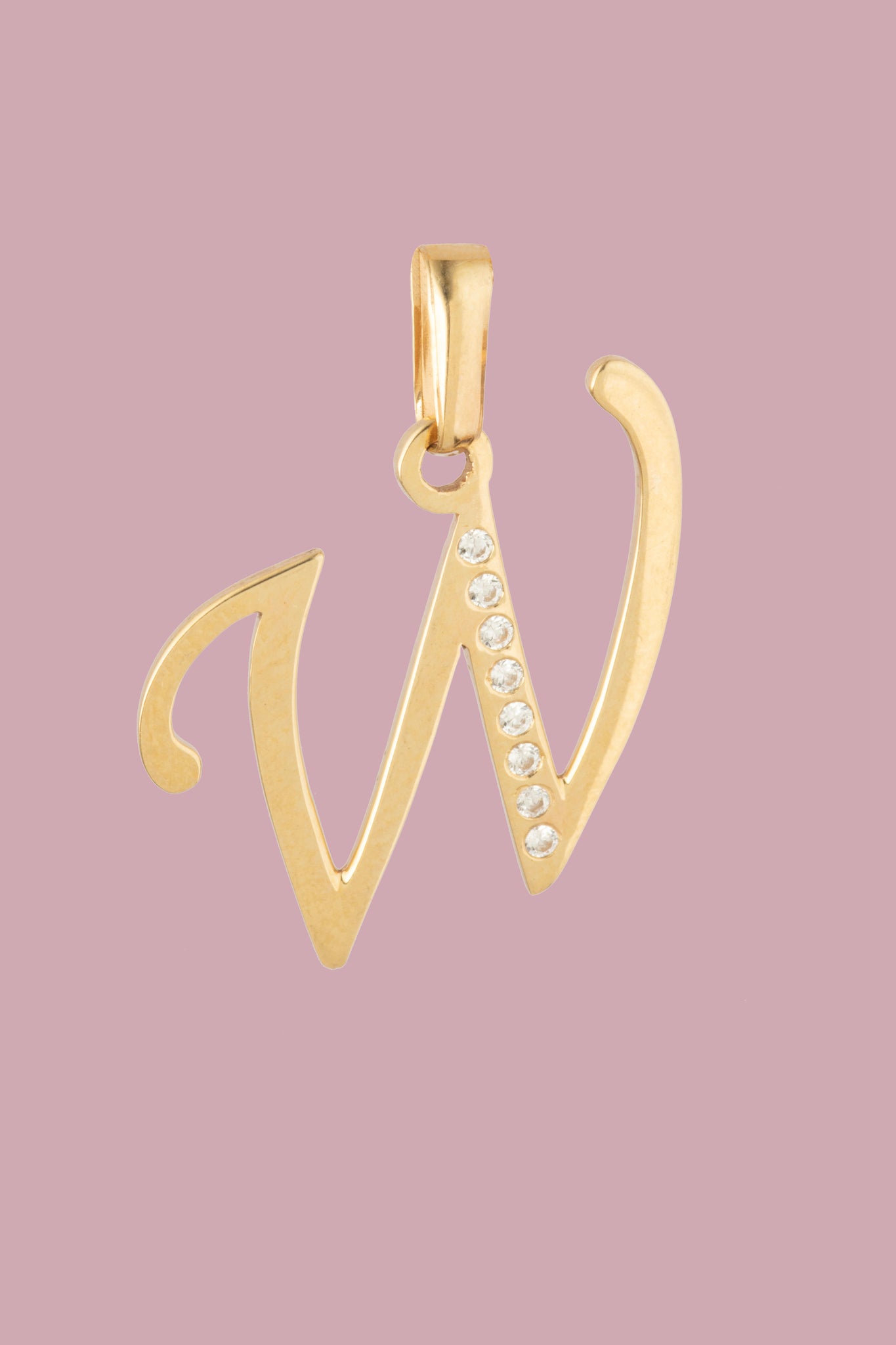 Dije Letra W Oro 10 Kilates con Zirconias