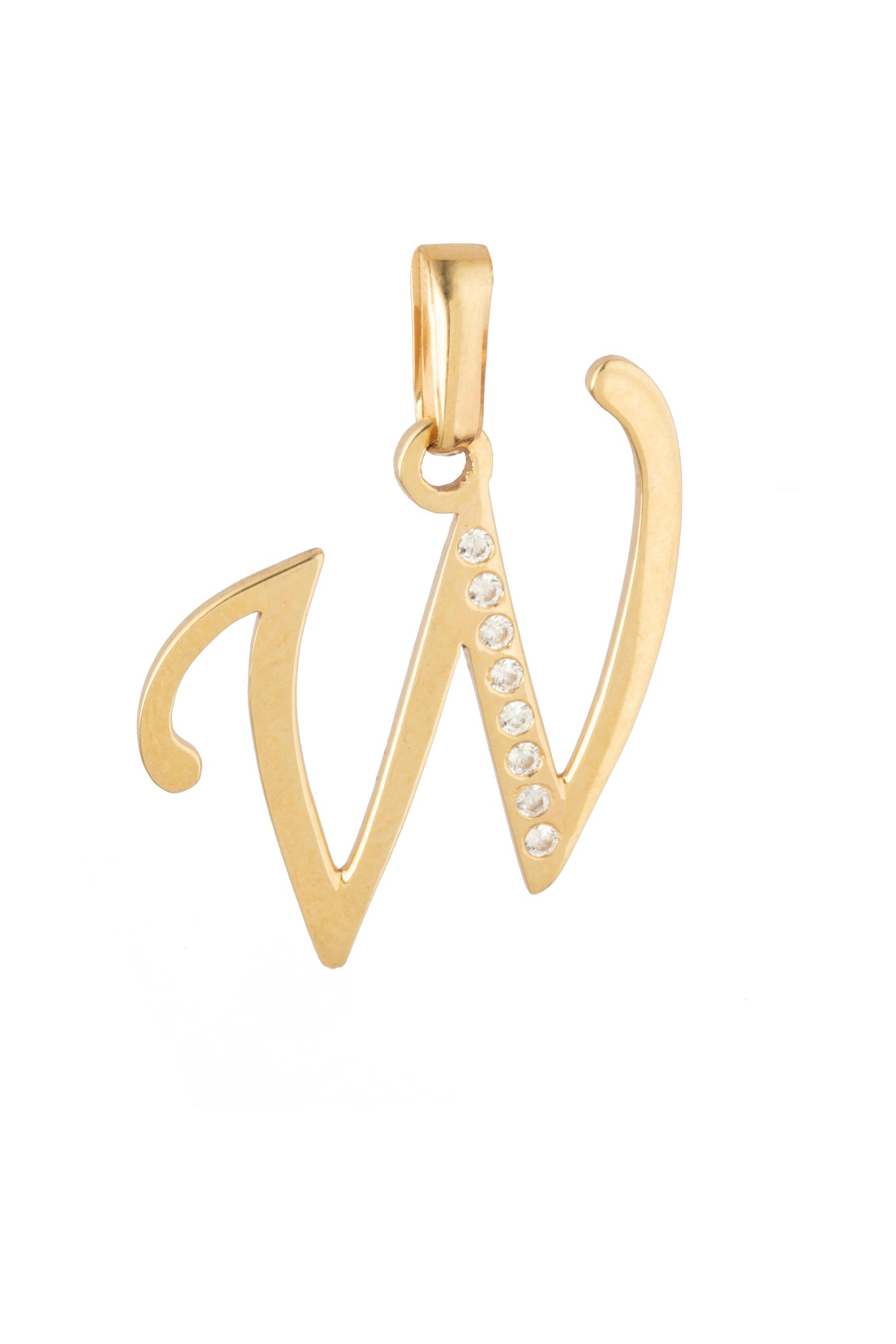 Dije Letra W Oro 10 Kilates con Zirconias