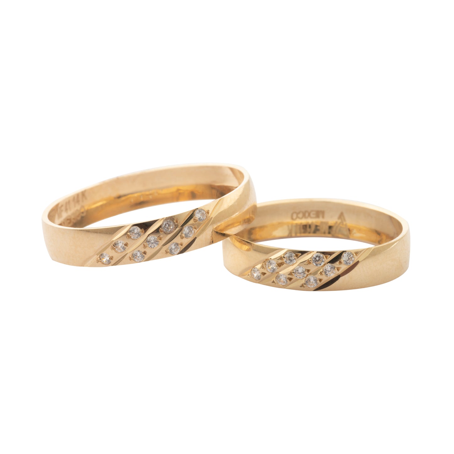 Par Argollas Matrimoniales Diseño Zirconia Tres Filas Oro 10 Kilates