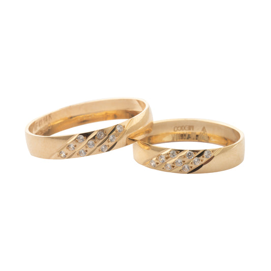 Par Argollas Matrimoniales Diseño Zirconia Tres Filas Oro 10 Kilates