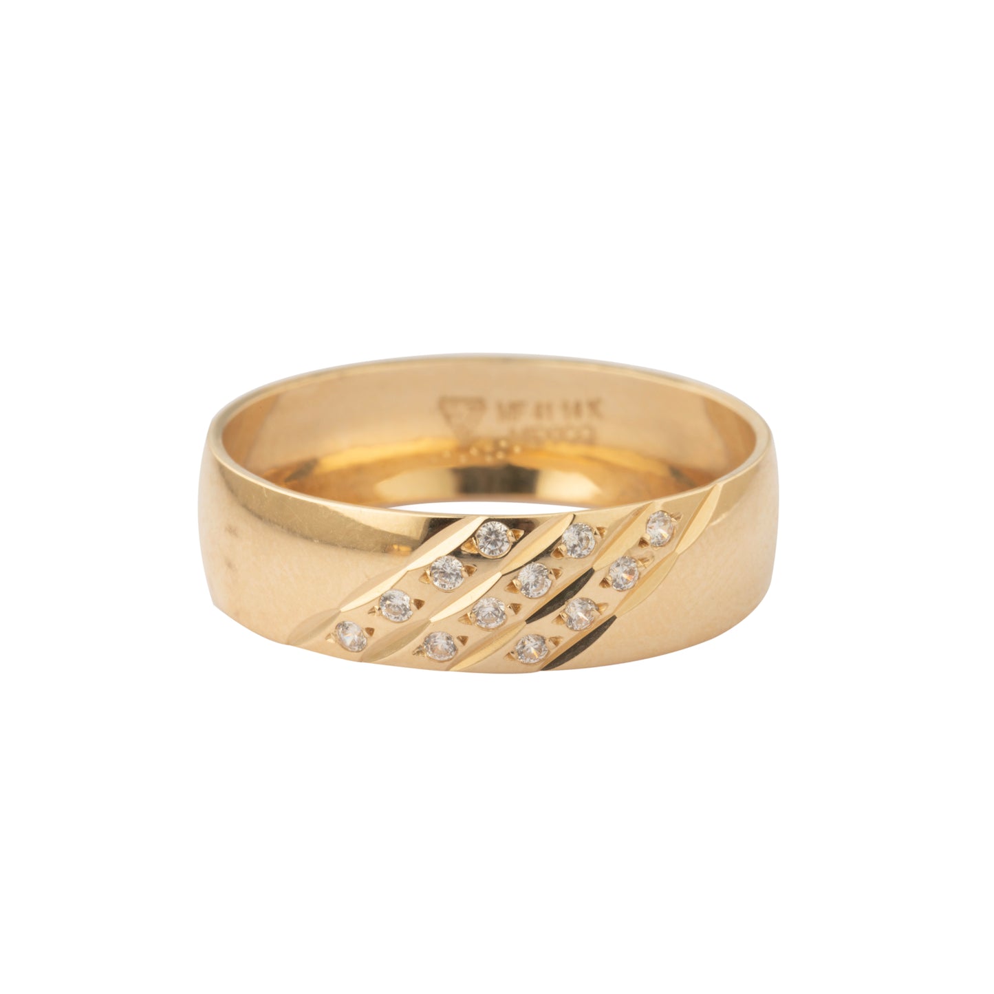 Par Argollas Matrimoniales Gruesa Zirconia Tres Filas Oro 10 Kilates