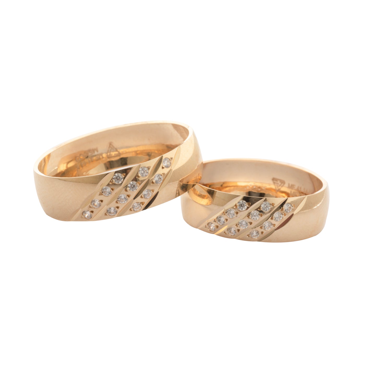 Par Argollas Matrimoniales Gruesa Zirconia Tres Filas Oro 10 Kilates