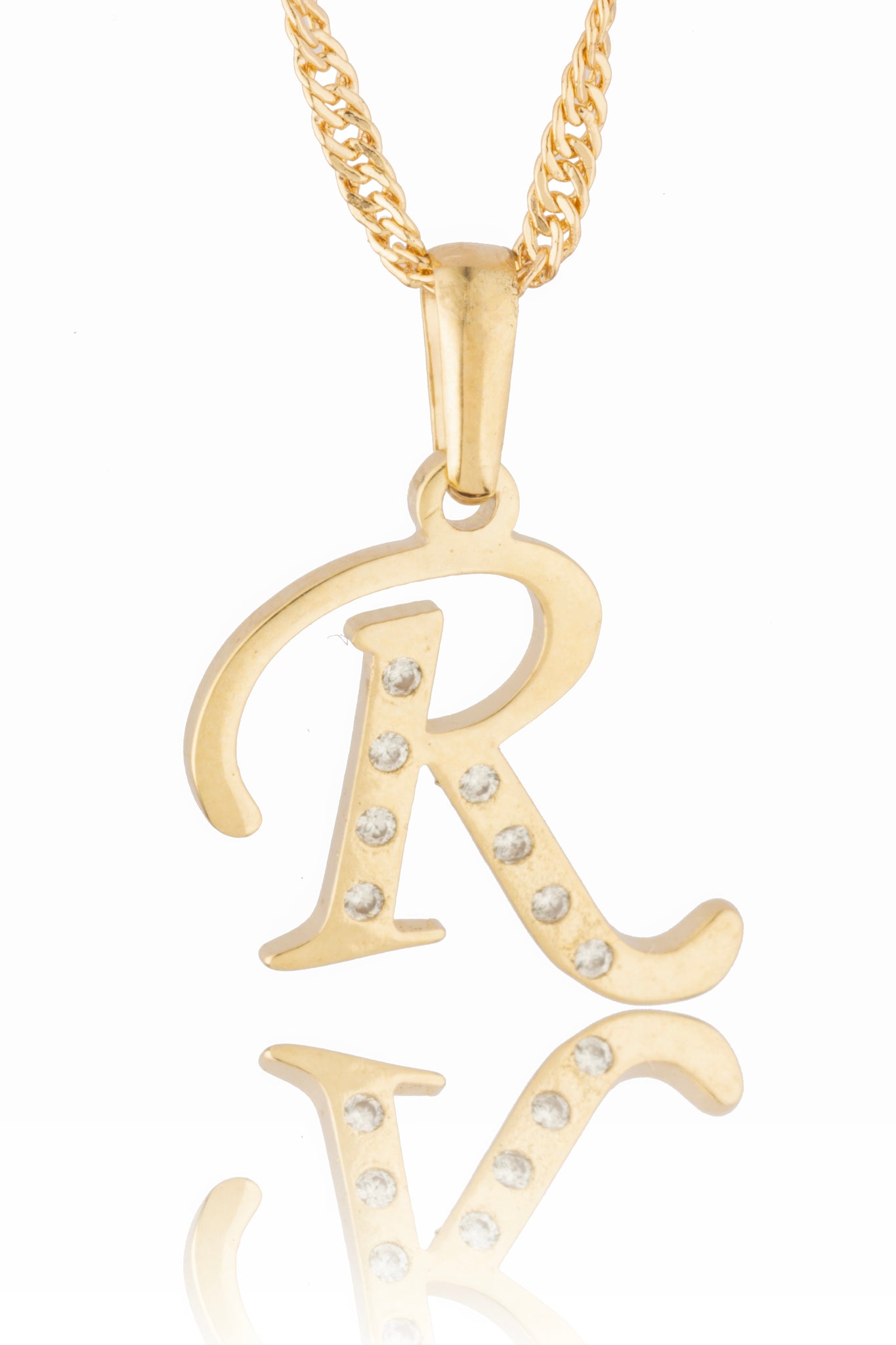 Dije Letra R Oro 10 Kilates con Zirconias