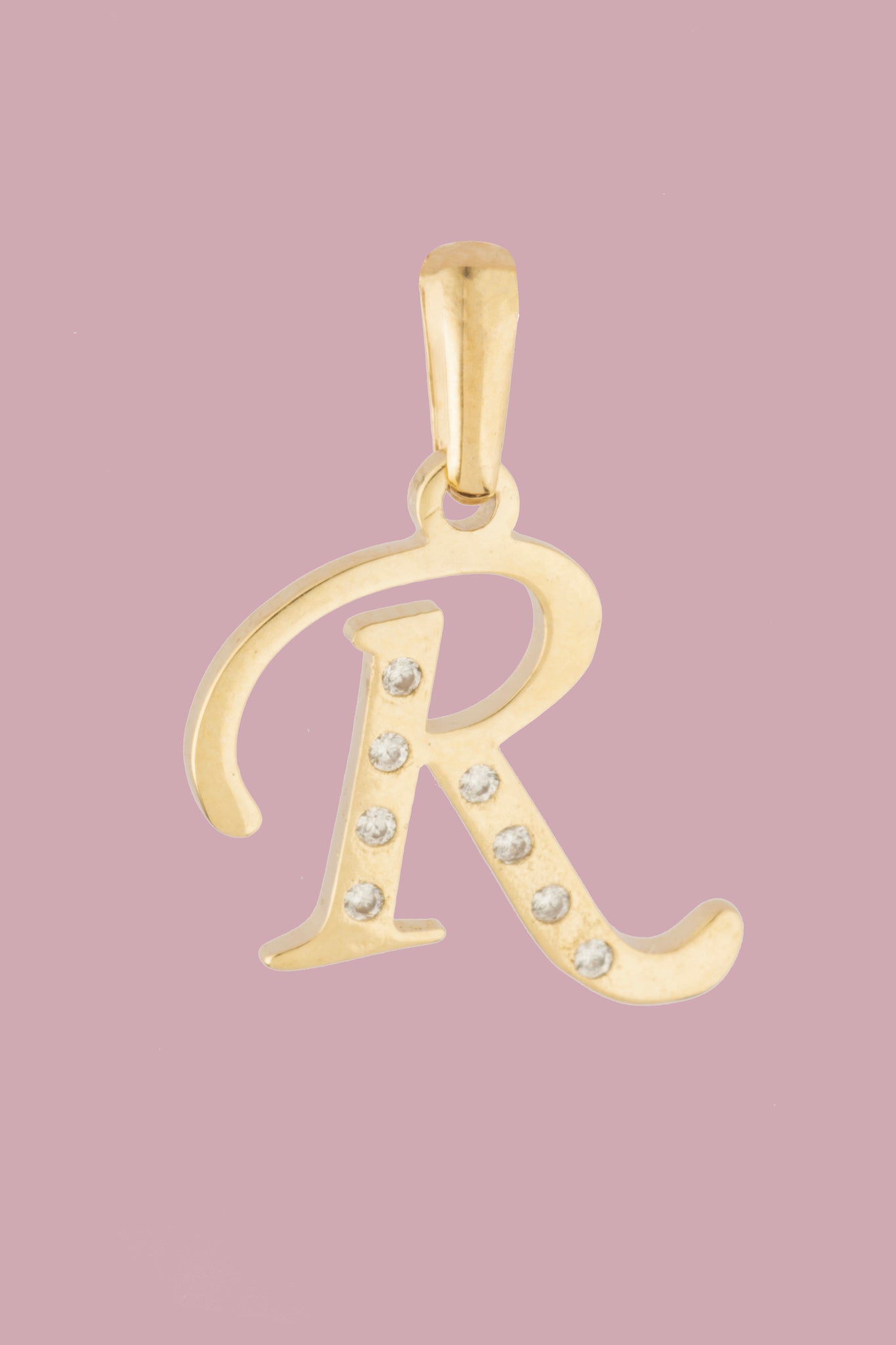 Dije Letra R Oro 10 Kilates con Zirconias