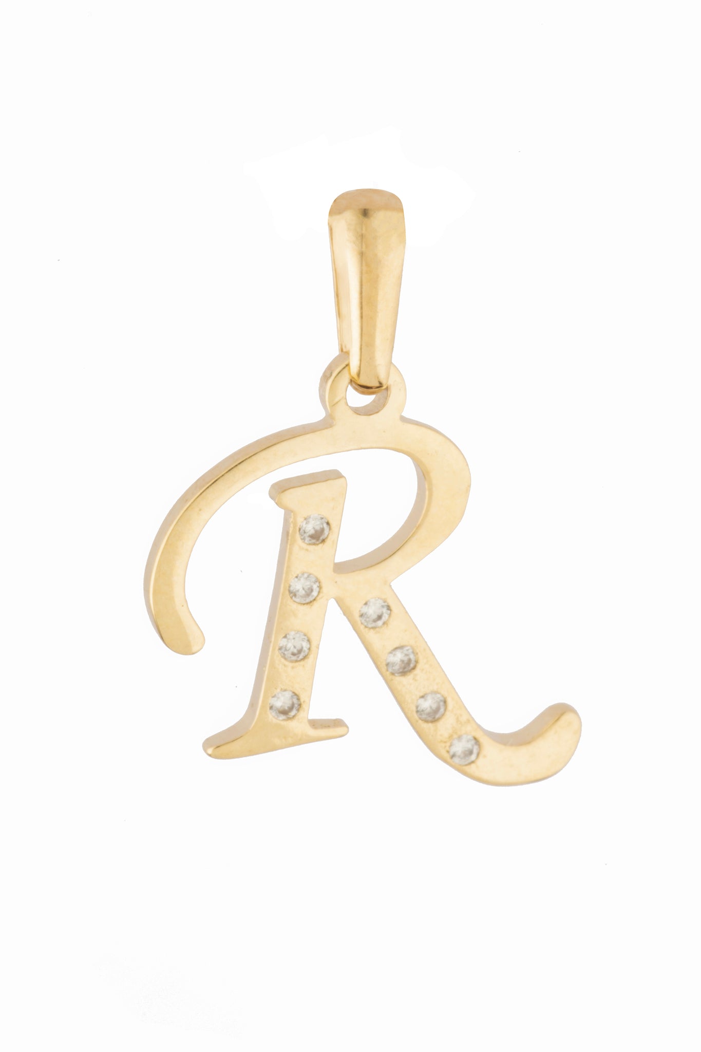 Dije Letra R Oro 10 Kilates con Zirconias